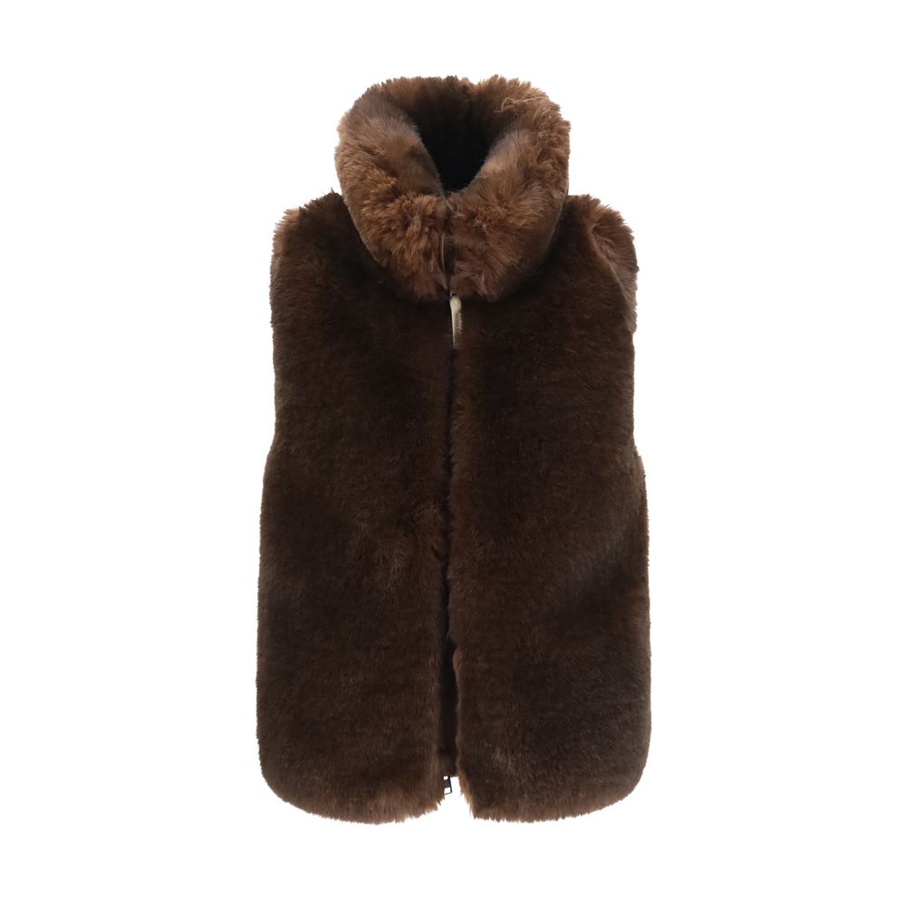Brown Polyester Sleeveless Jacket