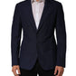 Dark Blue Flax Men Single Breasted Jacket