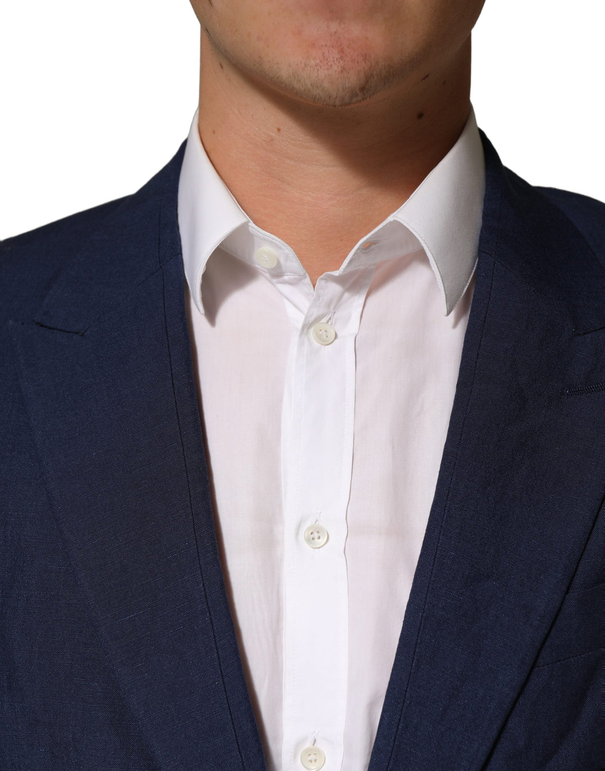 Dark Blue Flax Men Single Breasted Jacket
