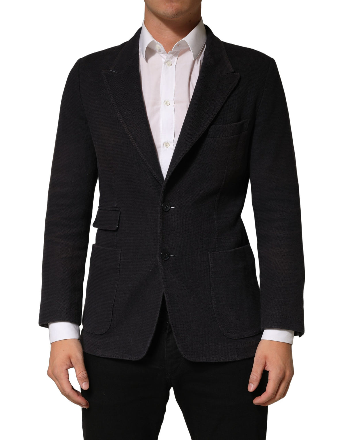 Dark Gray Cotton Men Single Breasted Jacket