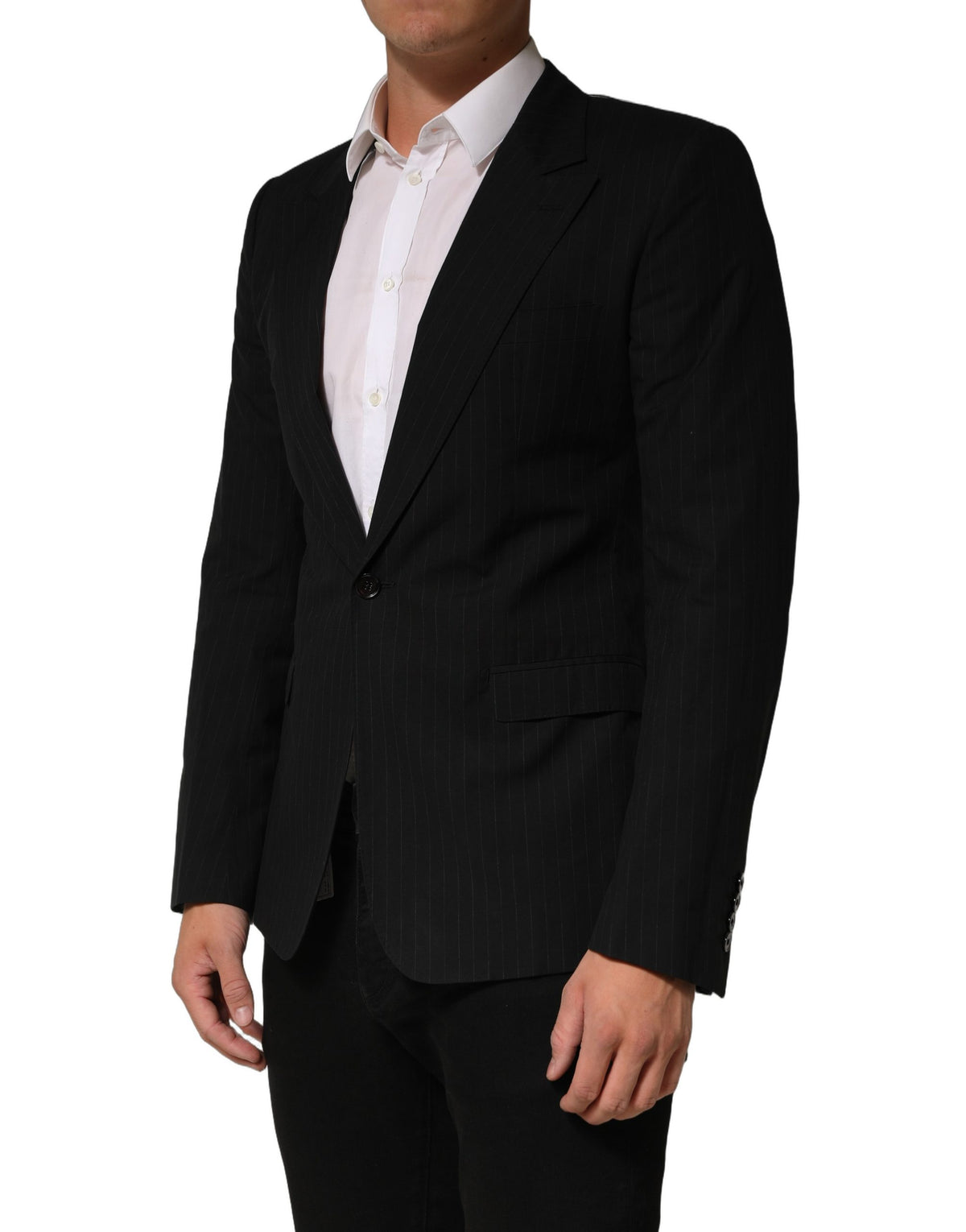 Black Pinstripe Men Single Breasted Jacket