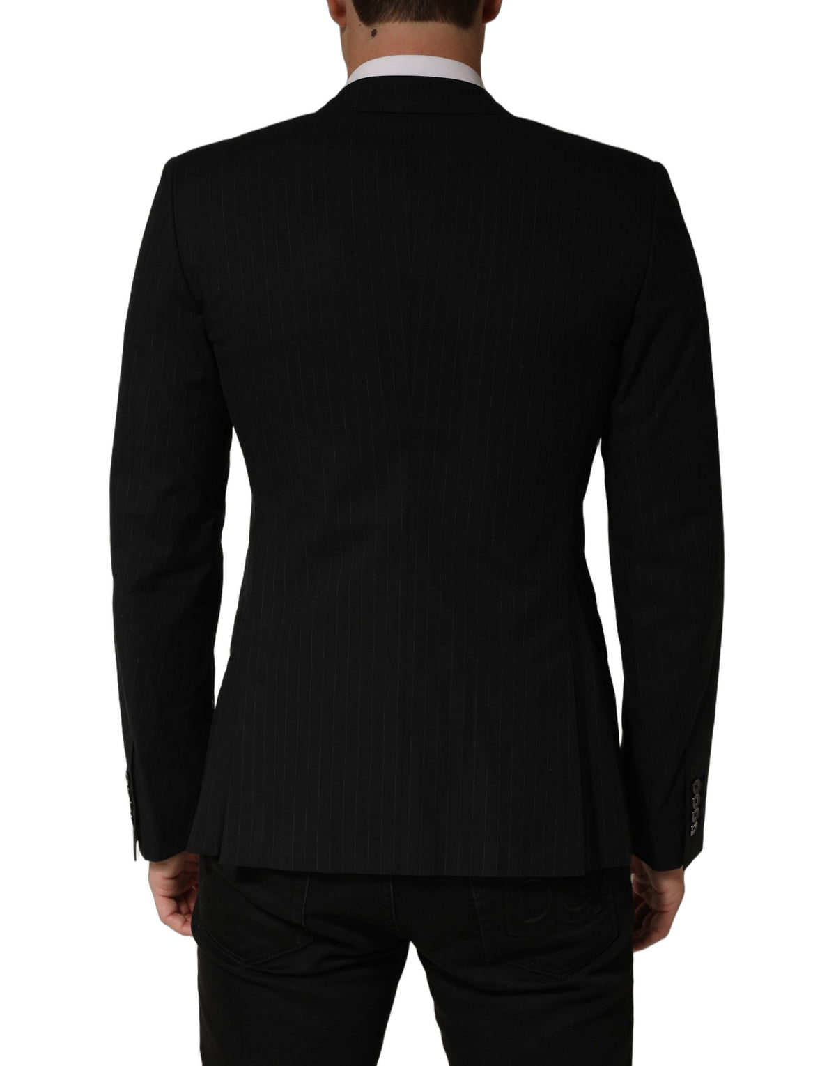 Black Pinstripe Men Single Breasted Jacket