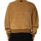 Beige Leather Perforated Full Zip Men Jacket