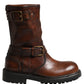 Brown Leather Mid Calf Biker Boots Shoes