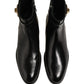Black Leather Buckle Mid Calf Boots Shoes