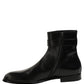 Black Leather Buckle Mid Calf Boots Shoes