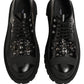 Black Calfskin Leather Trekking Derby Shoes