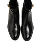Black Leather Buckle Mid Calf Boots Men Shoes