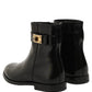 Black Leather Buckle Mid Calf Boots Men Shoes