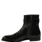 Black Leather Buckle Mid Calf Boots Men Shoes