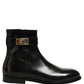 Black Leather Buckle Mid Calf Boots Men Shoes