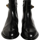Black Leather Buckle Mid Calf Boots Shoes