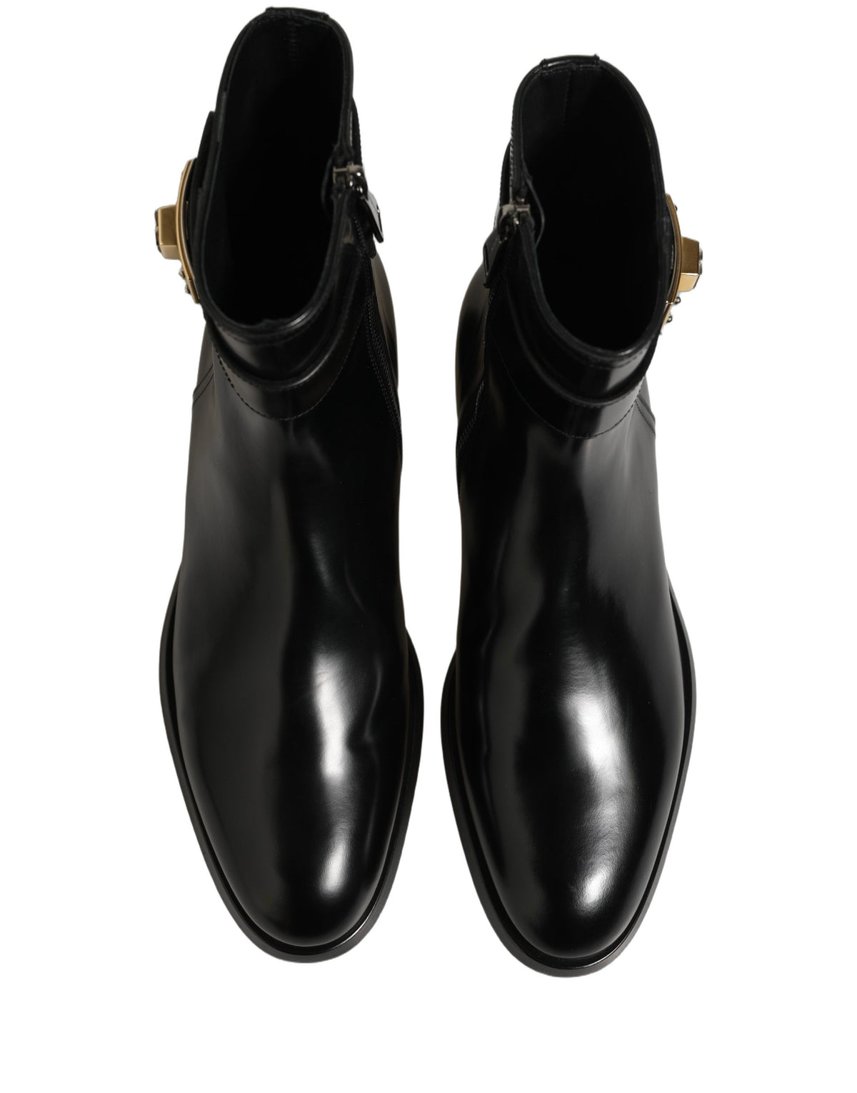 Black Leather Buckle Mid Calf Boots Shoes