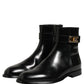 Black Leather Buckle Mid Calf Boots Shoes