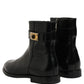Black Leather Buckle Mid Calf Boots Shoes