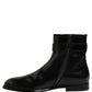 Black Leather Buckle Mid Calf Boots Shoes