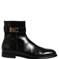 Black Leather Buckle Mid Calf Boots Shoes