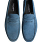 Blue Calfskin Leather Driver Loafers Shoes