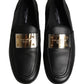 Black Leather Logo Plaque Loafers Men Shoes