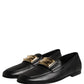 Black Leather Logo Plaque Loafers Men Shoes