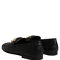 Black Leather Logo Plaque Loafers Men Shoes