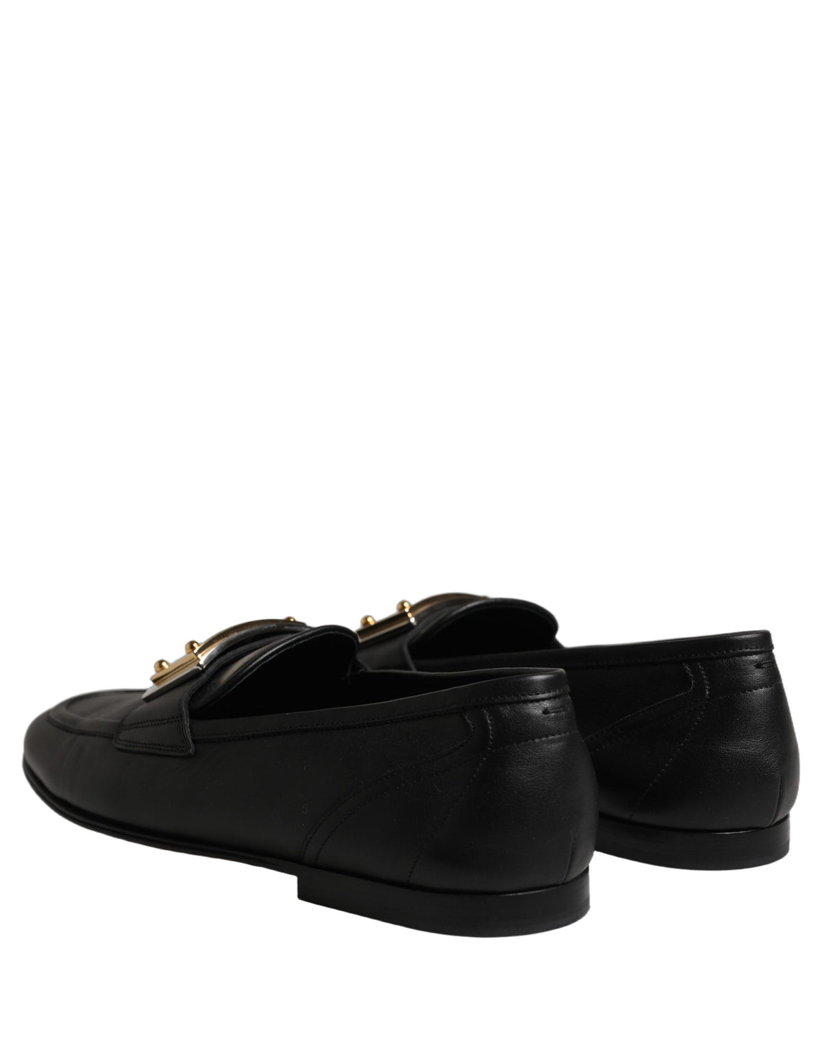 Black Leather Logo Plaque Loafers Men Shoes