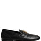Black Leather Logo Plaque Loafers Men Shoes