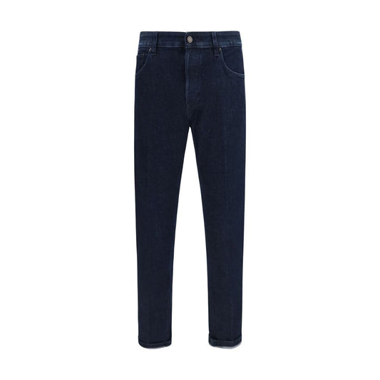 Blue Cotton Tapered Jeans