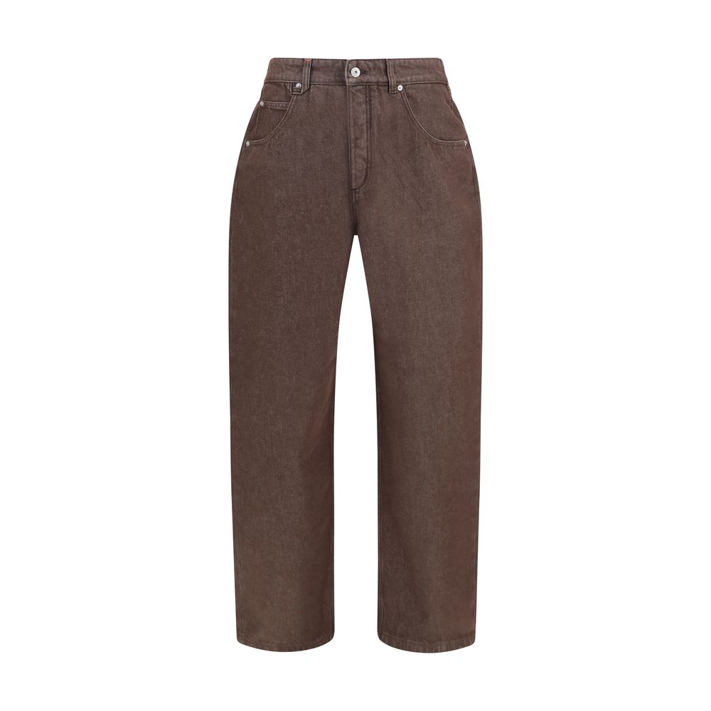 Brown Polyester Straight-Leg Jeans