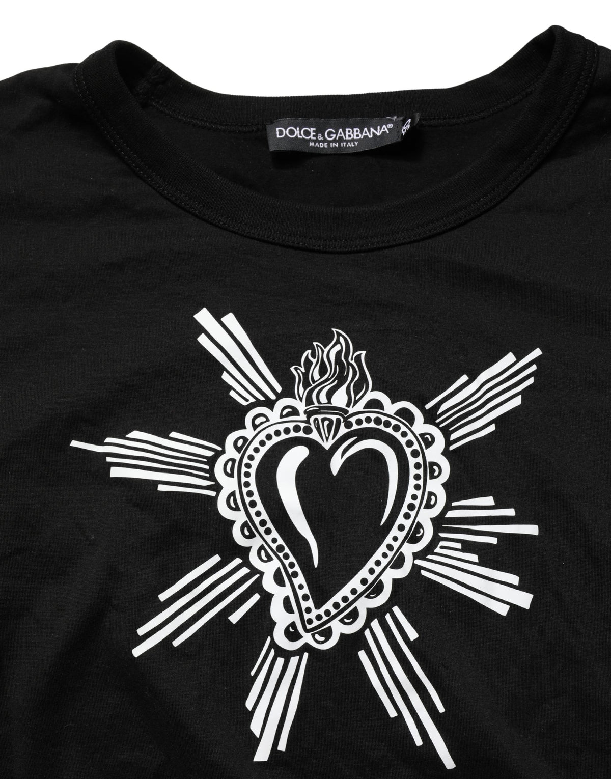 Black Sacred Heart Cotton Crew Neck T-shirt