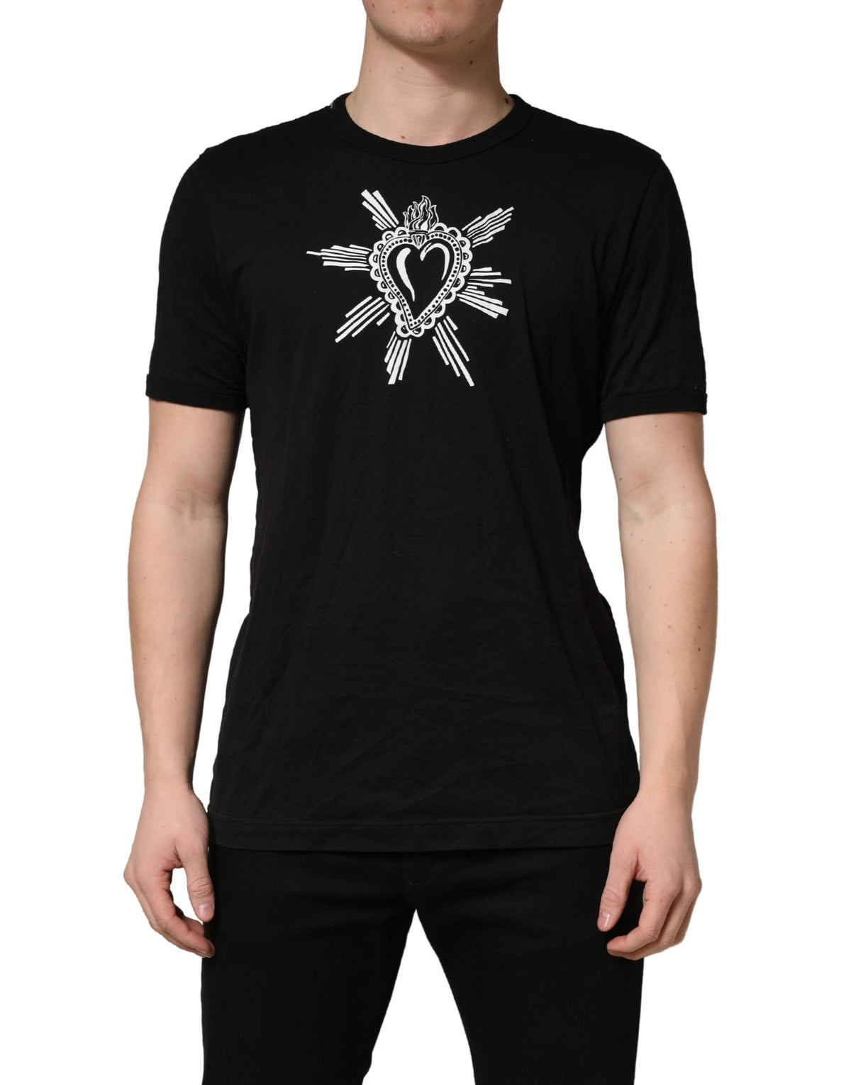 Black Sacred Heart Cotton Crew Neck T-shirt