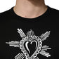 Black Sacred Heart Cotton Crew Neck T-shirt
