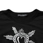 Black Sacred Heart Cotton Crew Neck T-shirt
