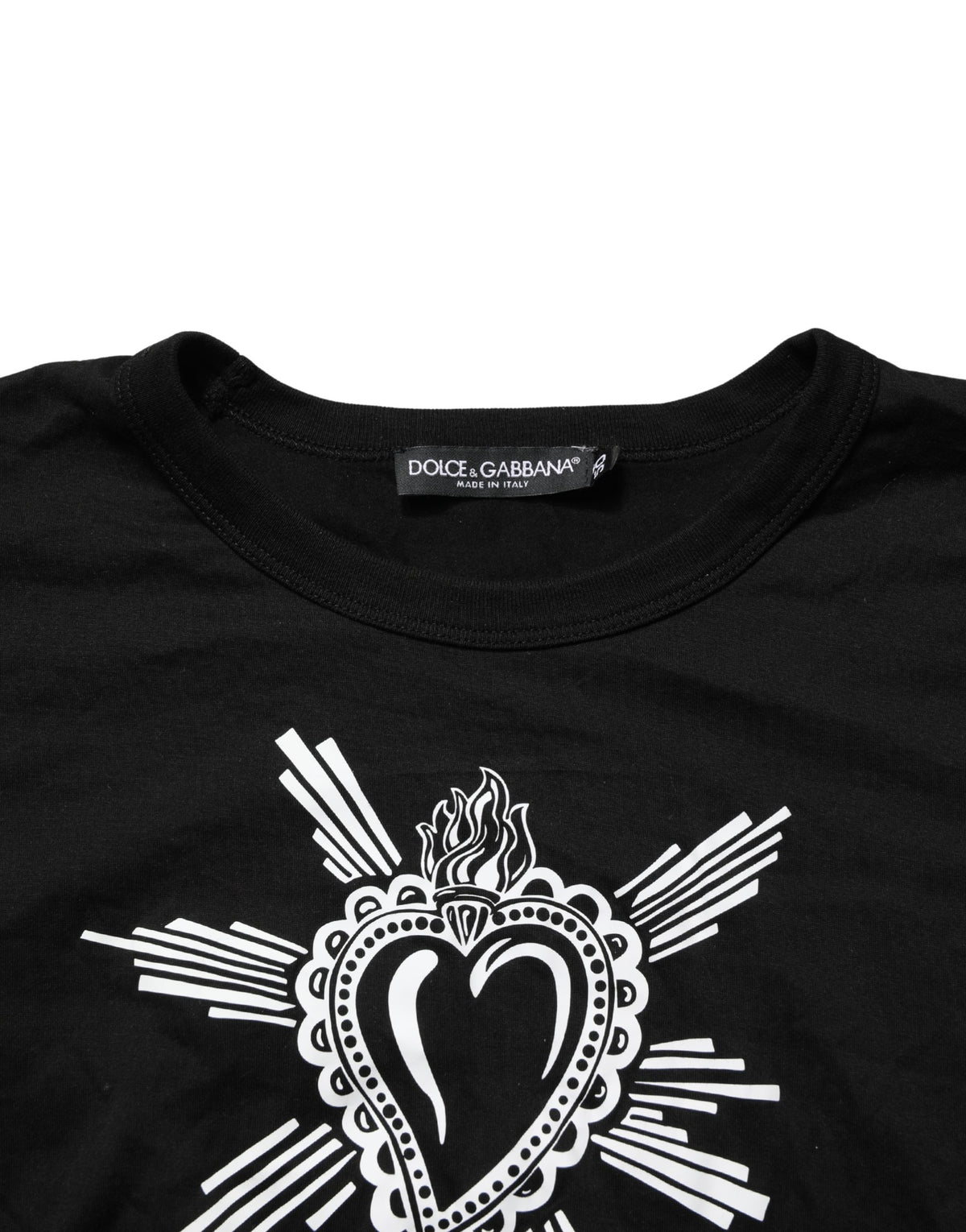 Black Sacred Heart Cotton Crew Neck T-shirt