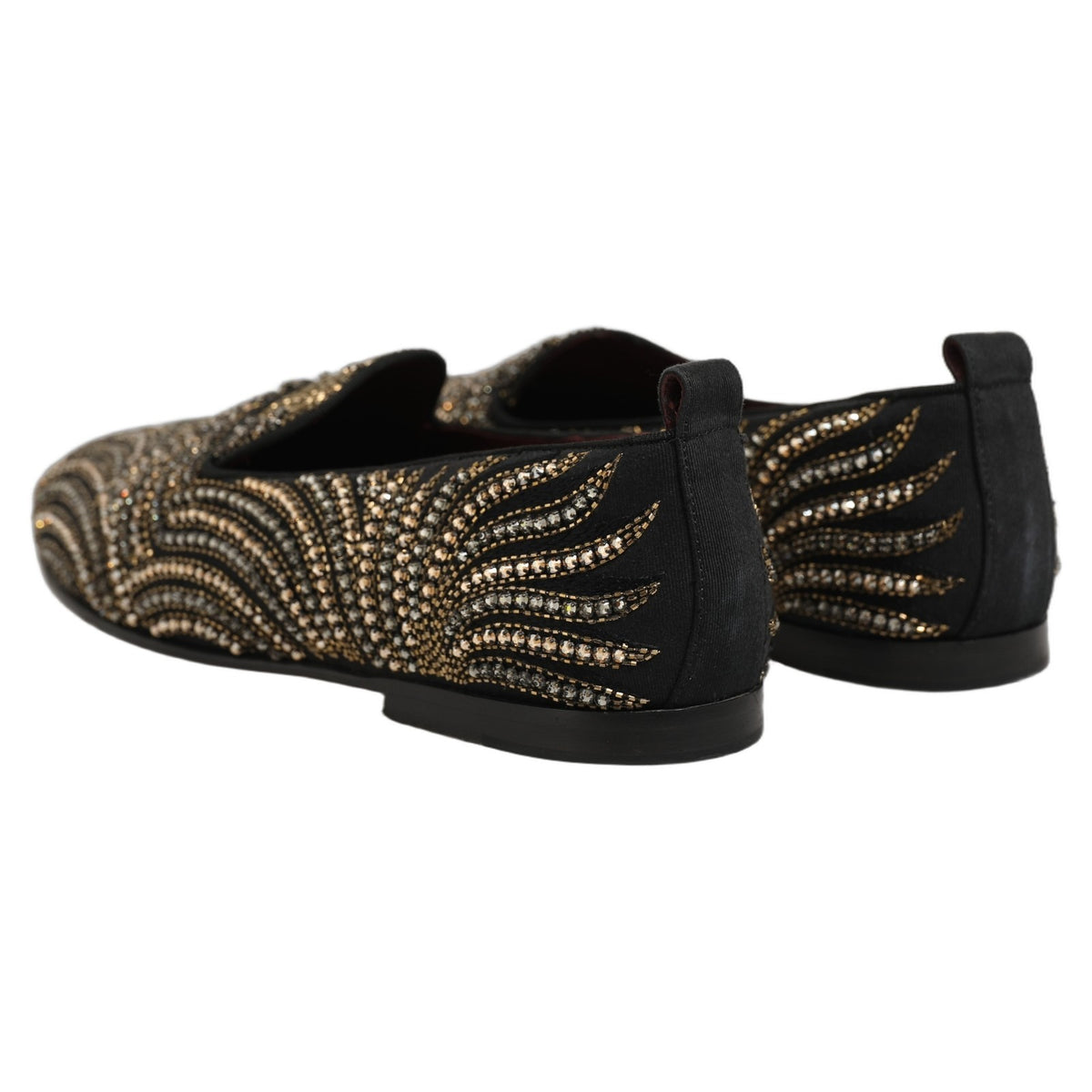 Black Gold Embellished Slippers Loafers Shoes