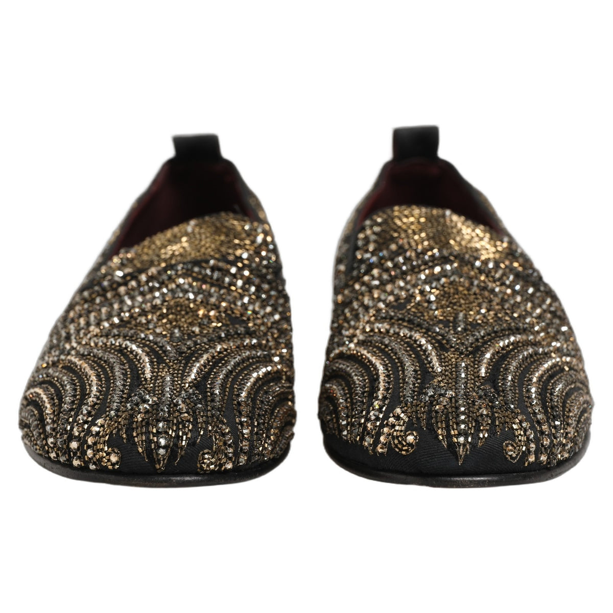 Black Gold Embellished Slippers Loafers Shoes