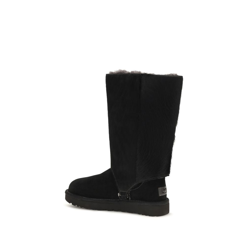 Black Suede Leather Lace-Up Boots