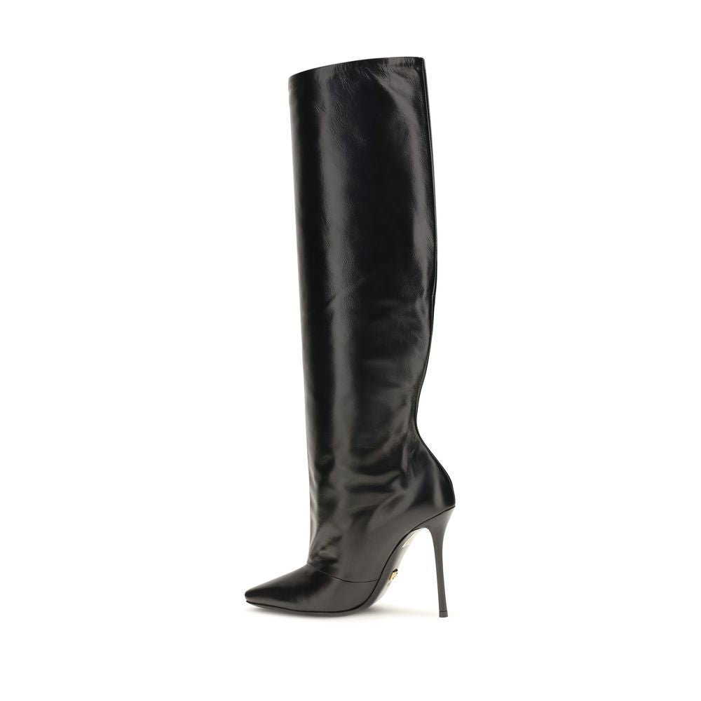 Black Calf Leather Bos Taurus High Heel Boots