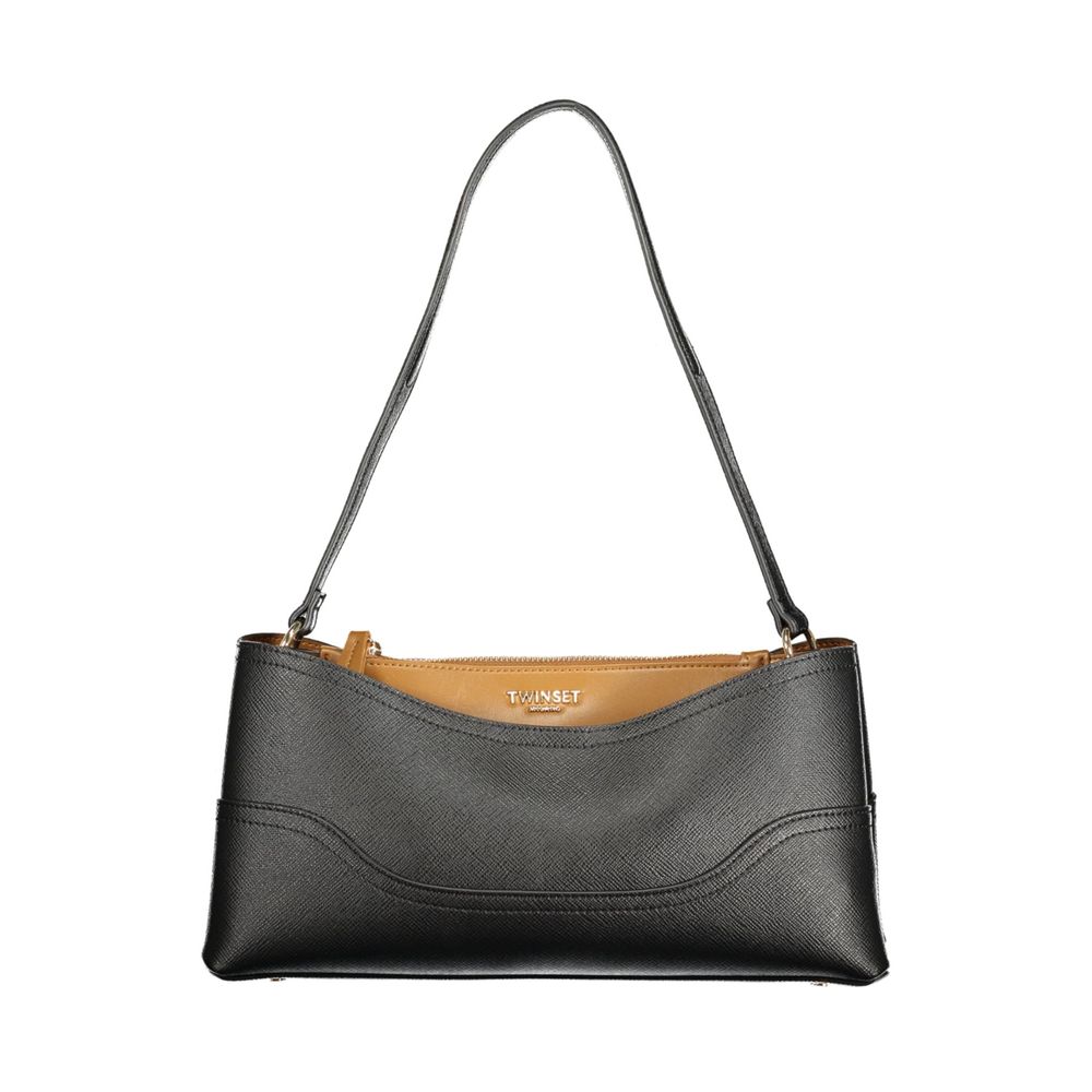 Nero Polyurethane Women Bag with Compartments and Central Pocket