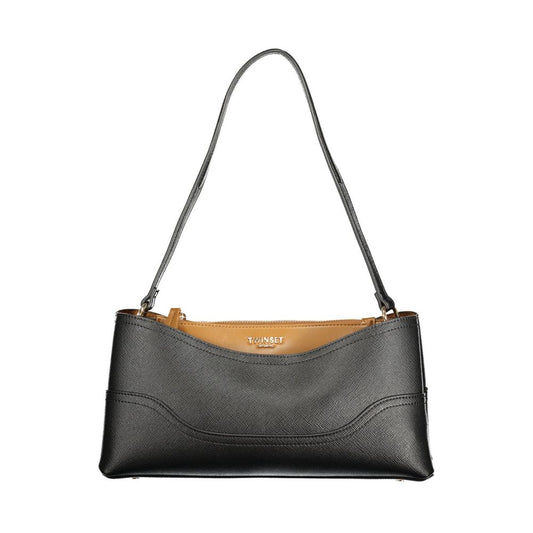 Nero Polyurethane Women Bag with Compartments and Central Pocket