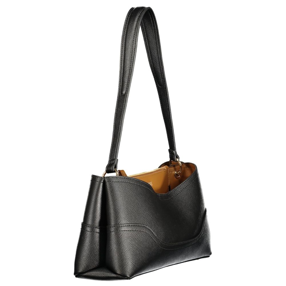 Nero Polyurethane Women Bag with Compartments and Central Pocket