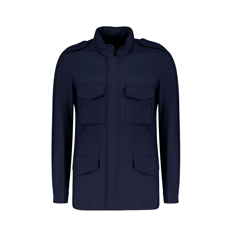 Navy Blue Cotton Full-Length Jacket