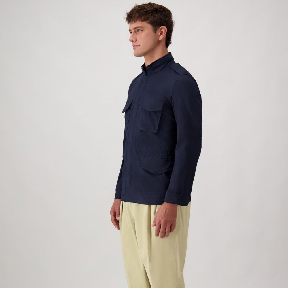 Navy Blue Cotton Full-Length Jacket
