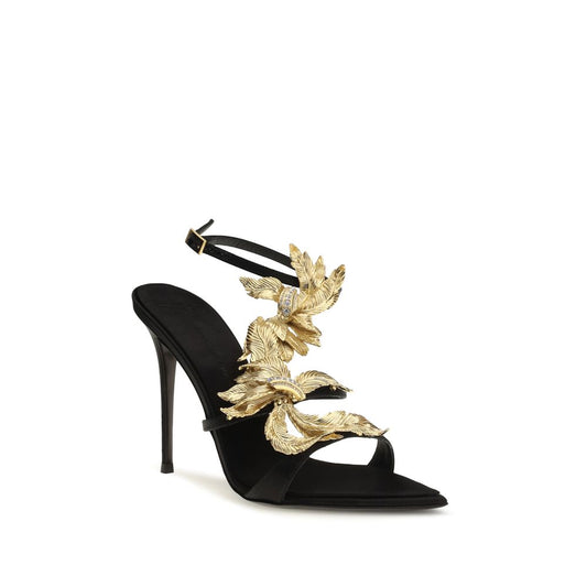 Black Viscose Stiletto Heel Sandals
