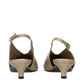 Beige Leather Mid Heel Pumps