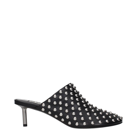 Black Leather Mules