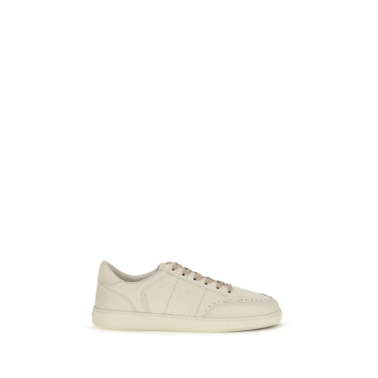 Beige Nubuc Leather Low Top Sneakers