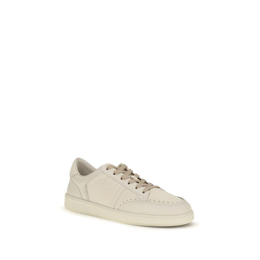 Beige Nubuc Leather Low Top Sneakers