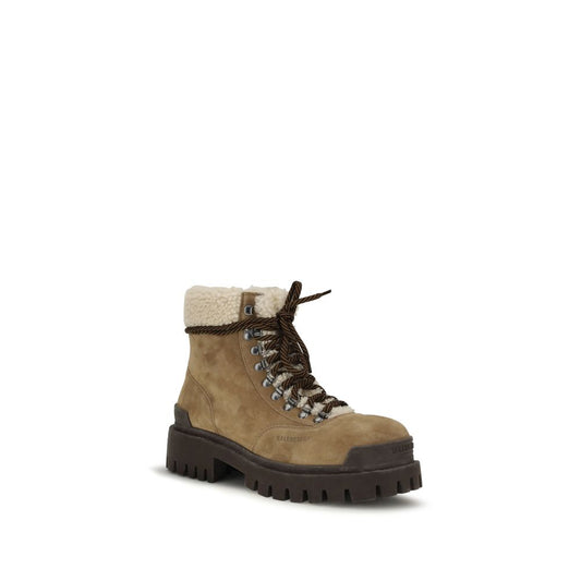 Beige Suede Leather Lace-Up Boots