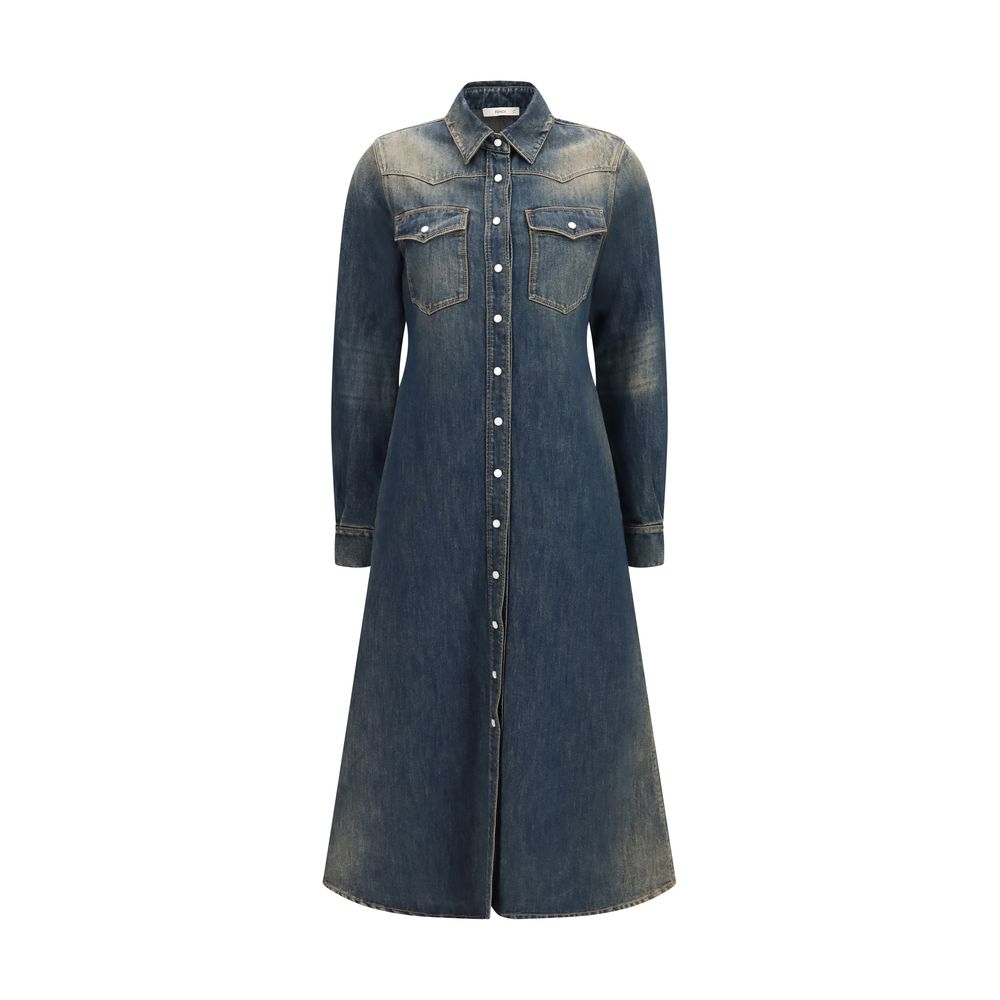 Blue Cotton Casual Dress